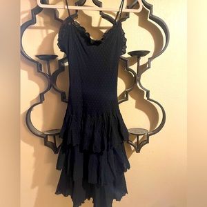 Black Betsey Johnson cocktail dress Lacy stretch material adjustable straps sm
